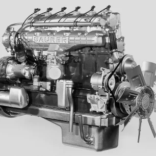 Geschichte Saurer | Flüssiggasmotor Typ D2K-G ohne Turboaufladung | Werkbild Ad. Saurer AG Arbon/TG, Nr. 23069/1